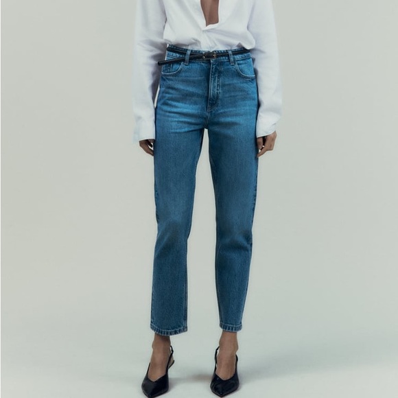 Medium Wash Blue Zara Mom Jeans High Rise - Picture 1 of 7